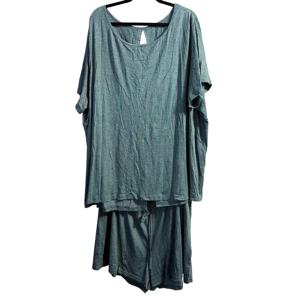 BLOOMCHIC Womens Plus Size Heather Teal Sleep Short & Matching Top Size 26 28 4X
